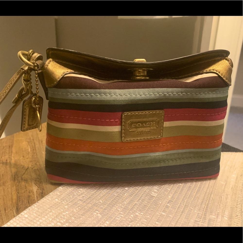 Coach striped wristlet